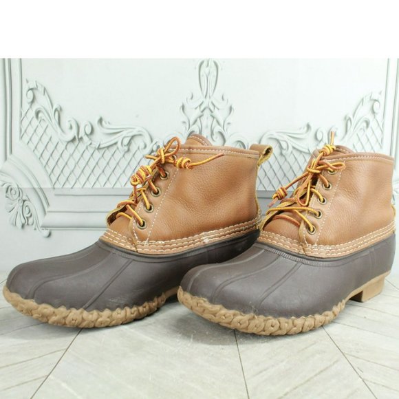 LL Bean Brown Leather Shearling Lined Insulated Ankle Duck Boots Sz 10 M - Picture 10 of 10